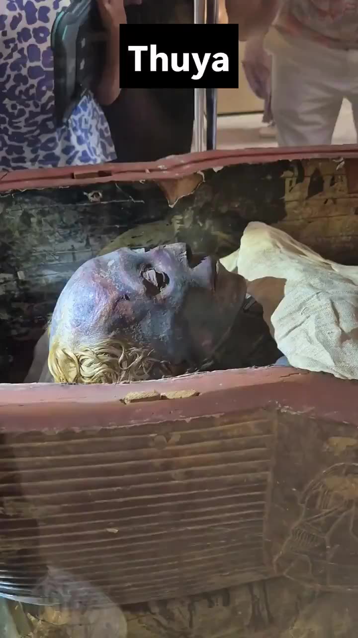 The mummies of Yuya and Thuya, Tutankhamun’s grandparents, at the Egyptian Museum in Cairo