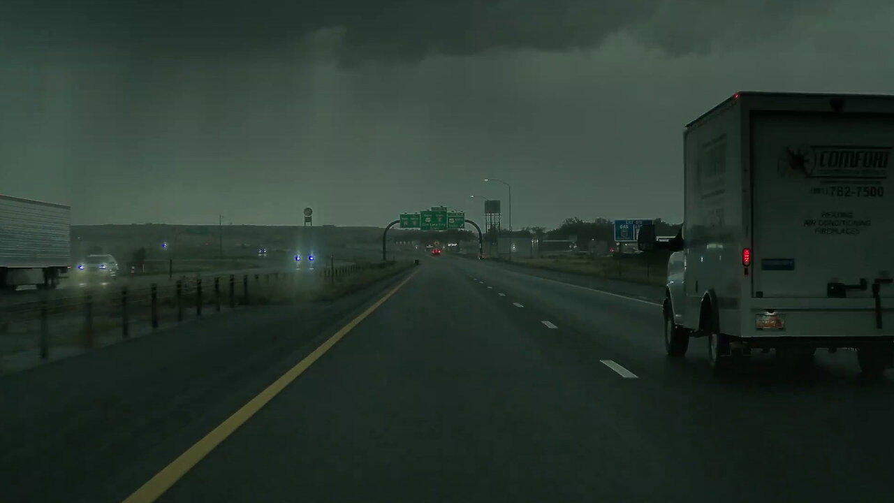 Dashcam captures moment lightning bolt strikes feet from moving truck on highway thumbnail