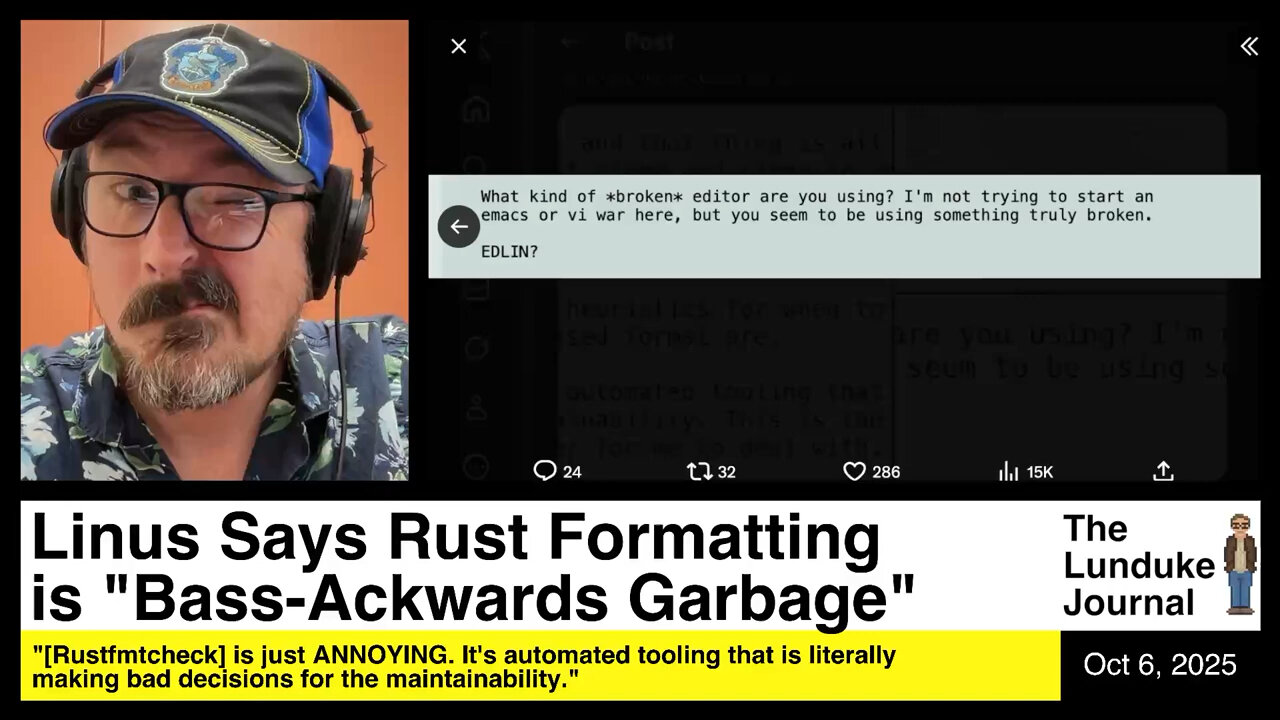 Linus Says Rust Formatting is Bass-Ackwards Garbage