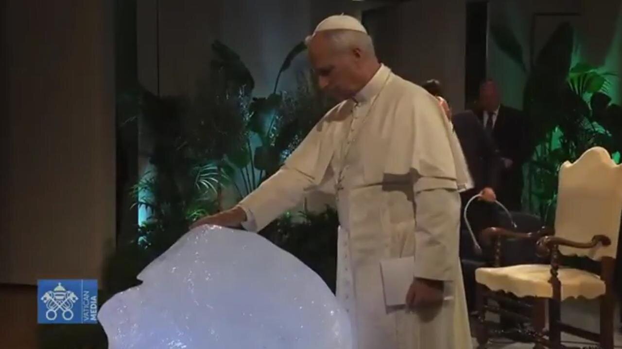 Woke Pope Leo XIV blessed giant ice cube in the name of fighting [Con-job] climate change