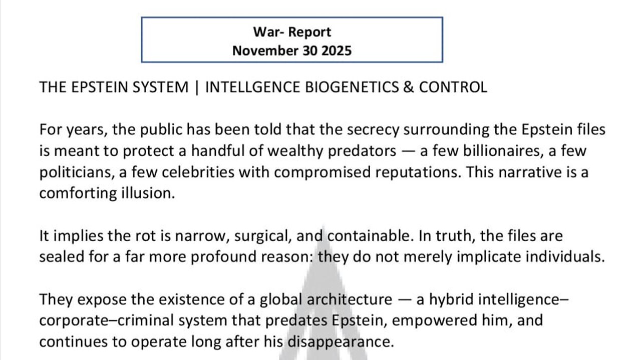 WAR REPORT - NOV 30 2025 - INTELLIGENCE BIOGENETICS AND CONTROL