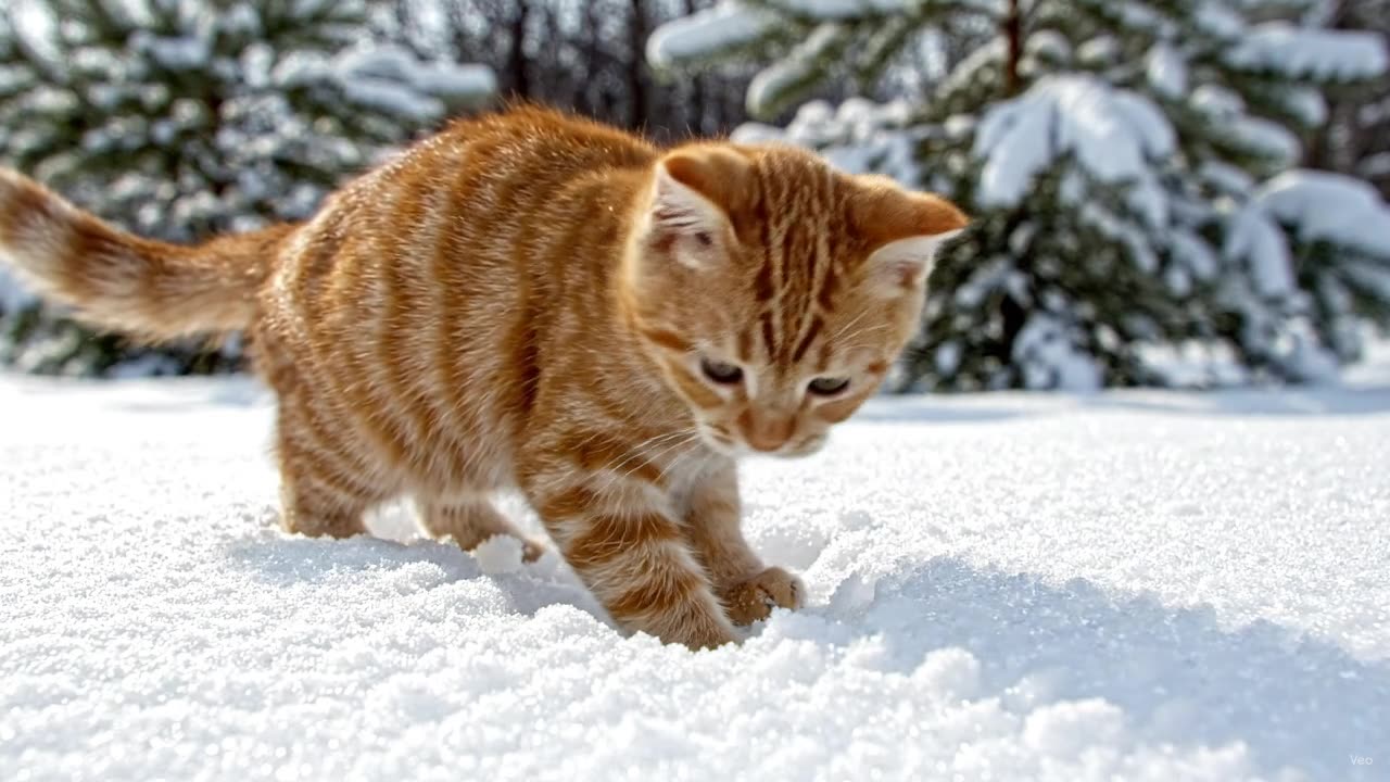 Kitten Touches Snow for the First Time ❄️