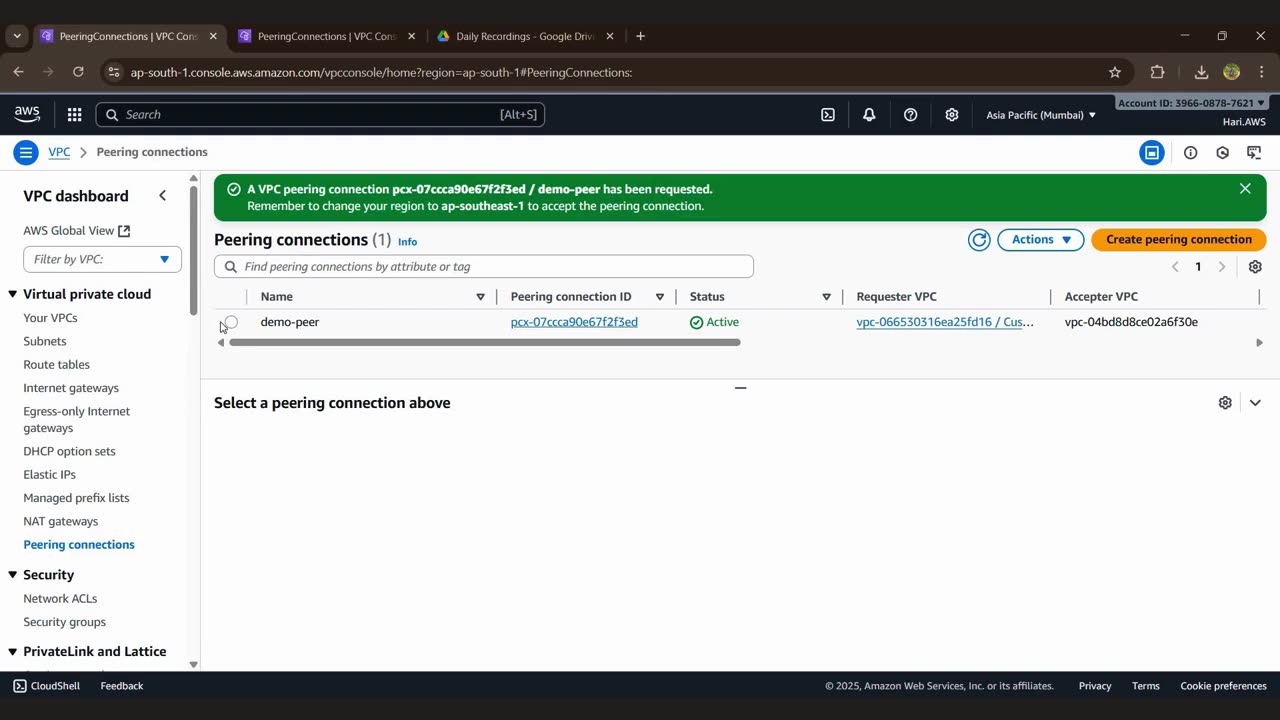 VPC Peering Lab by Hari Prasad #Studentmade | Ekascloud