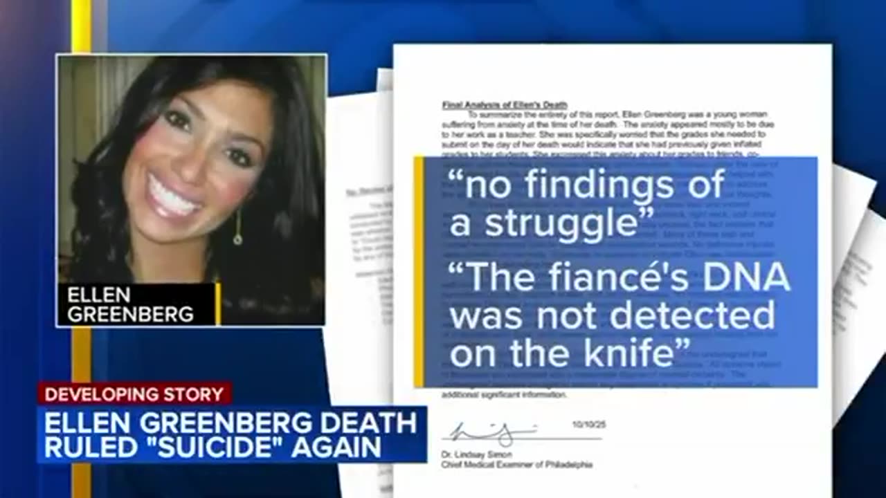 Ellen Greenberg’s death, where she was stabbed 20 times from behind, has again been ruled a suicide