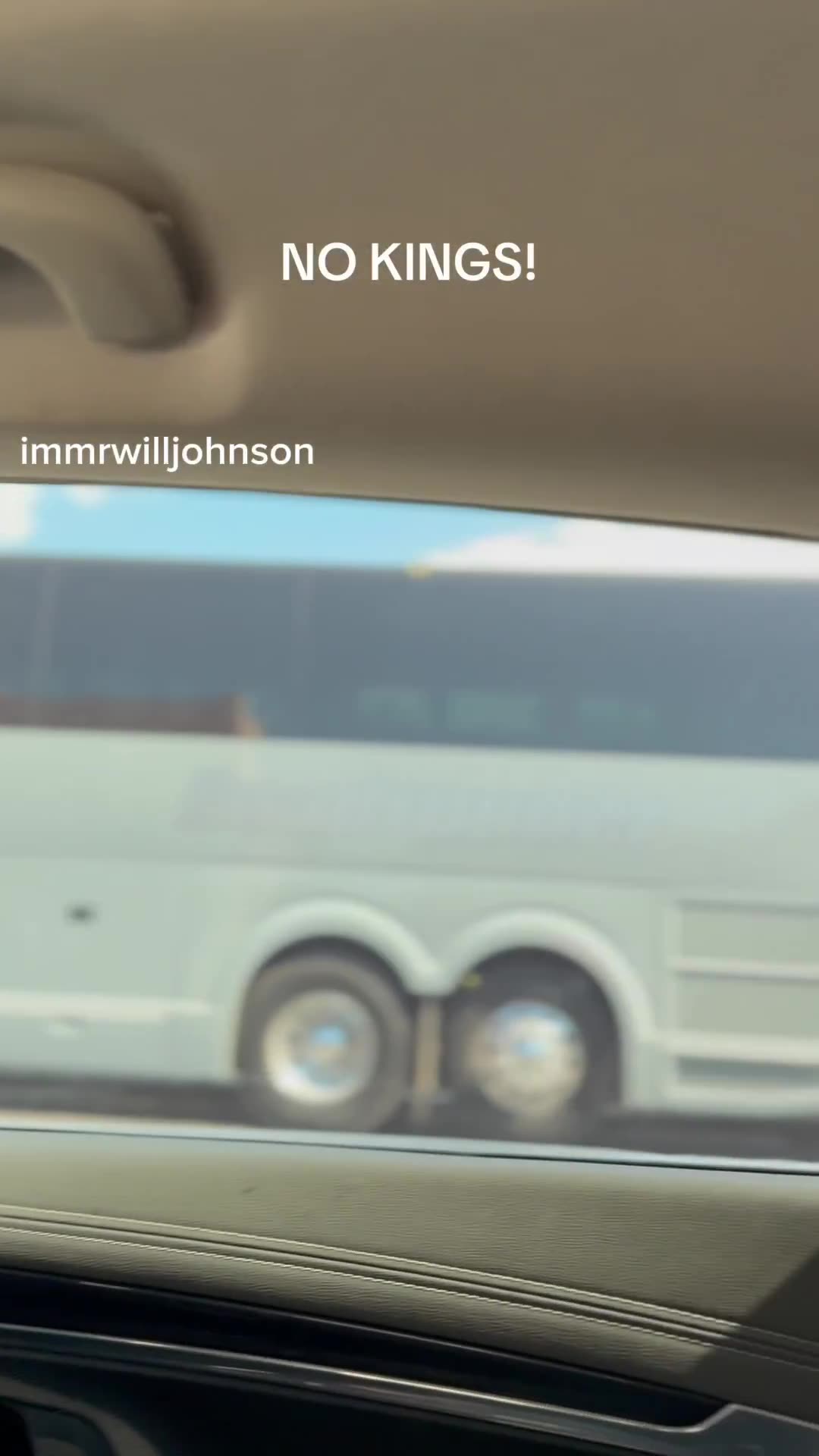 Busses are seen bringing in protesters for the No Kings Day Protest yesterday in Texas
