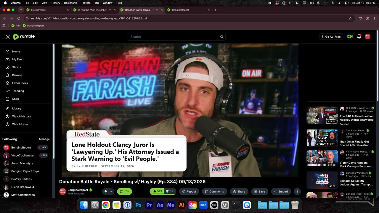 bug report: screen recording while Shawn is live on both webpages thumbnail