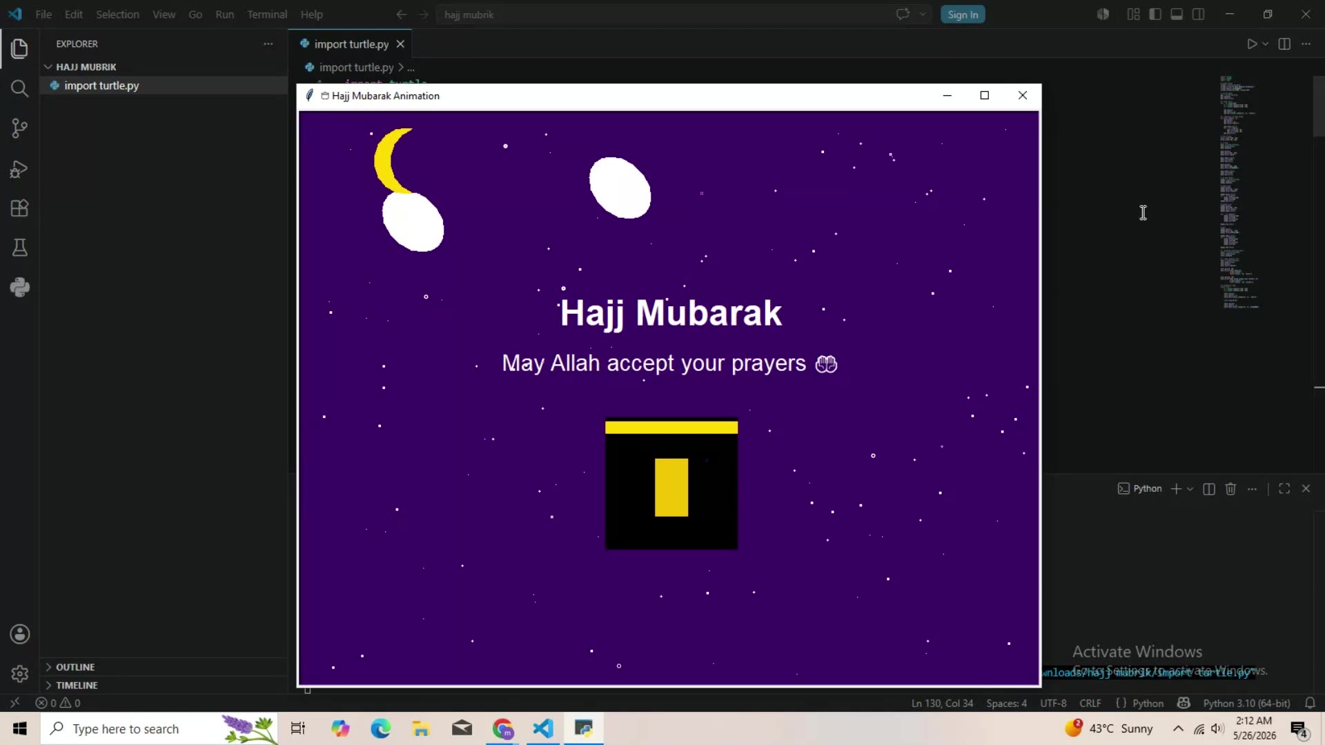 🕋 Hajj Mubarak Animation in Python | Turtle Graphics Project 🌙✨