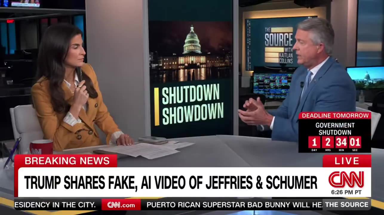 Kaitlan Collins is BIG mad President Trump posted the AI video mocking Schumer and Jeffries