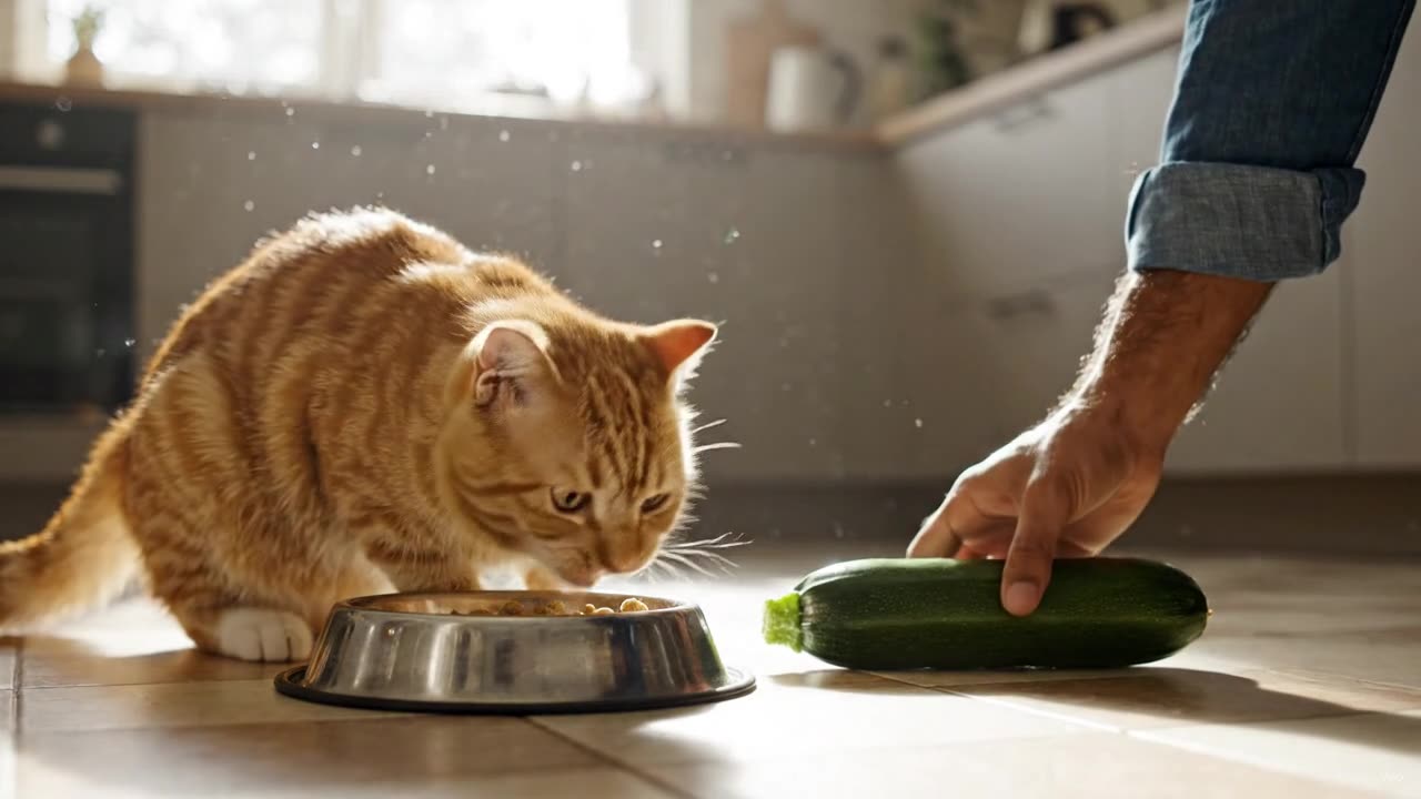 Cat remarkably startled by harmless object