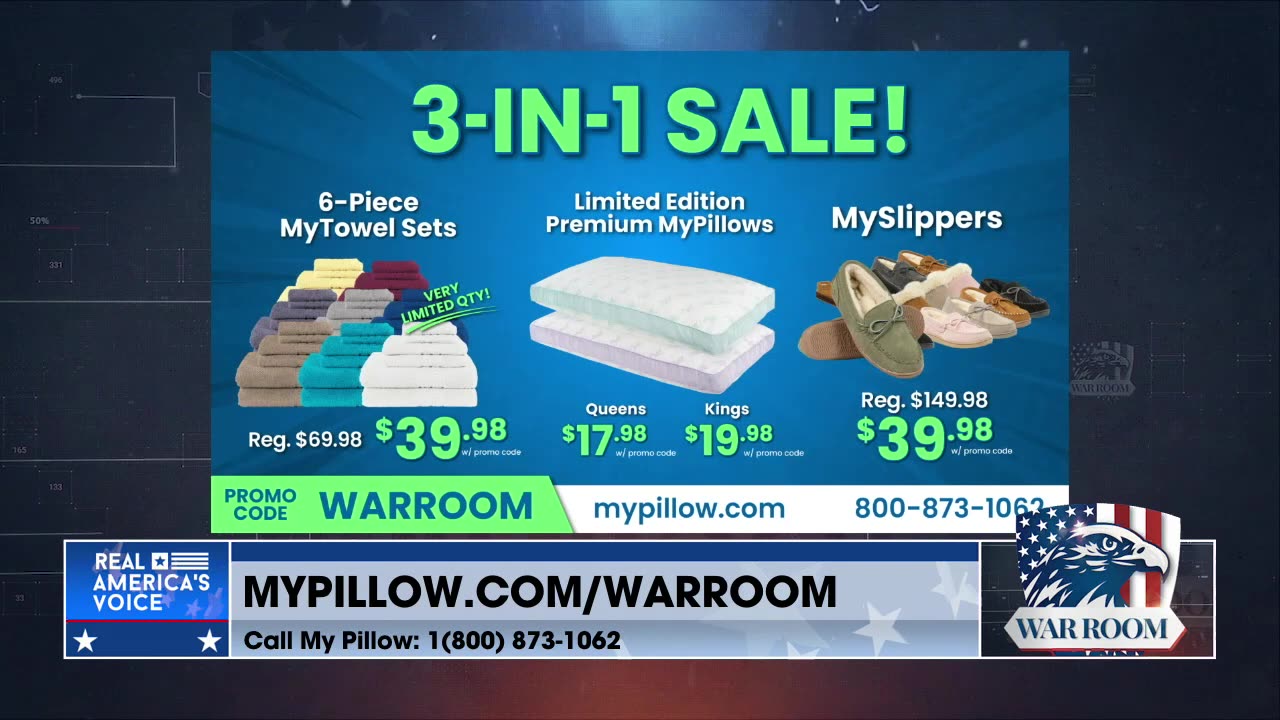 Visit MyPillow.com/warroom And Order Your WarRoom Posse Exclusive Deals Like The 3-In-1 Sale!