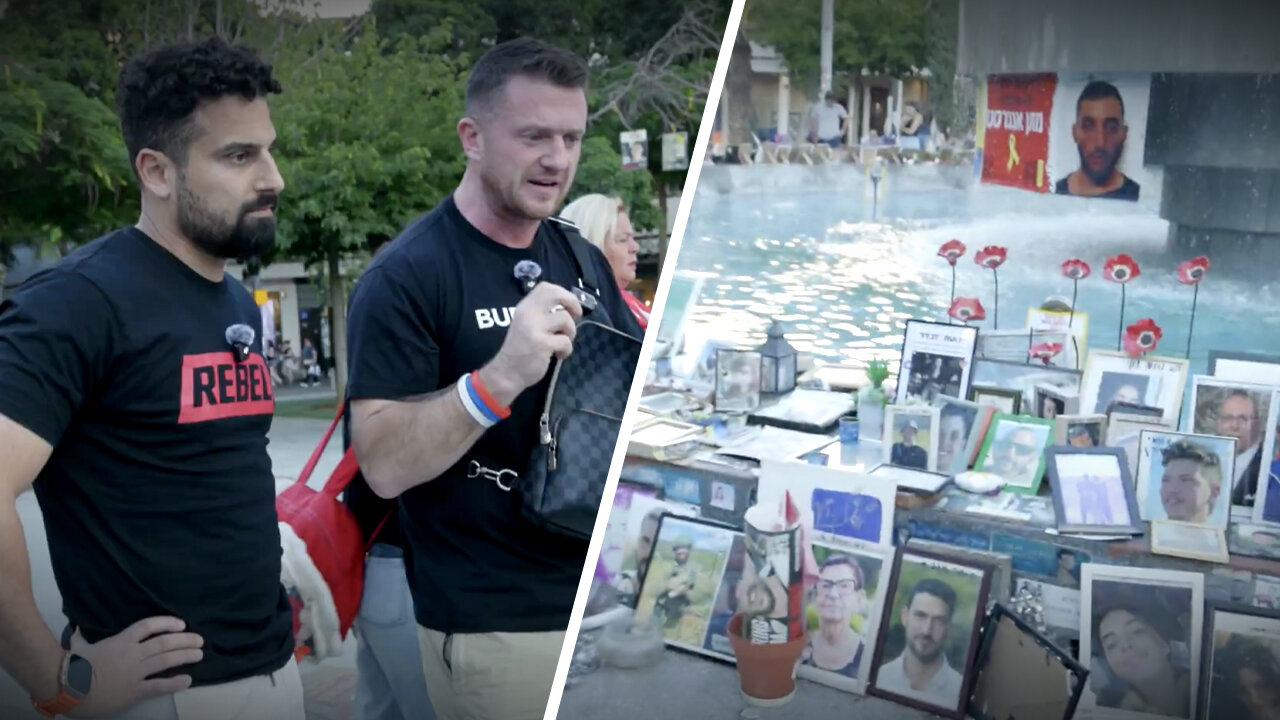 Tommy Robinsons first stop in Israel: memorial honouring those killed by Hamas