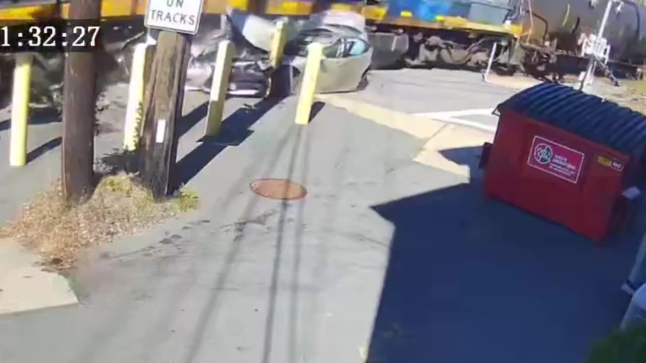Surveillance footage shows moment 84-yr-old woman’s Lexus is crushed by a train in Andover, MA