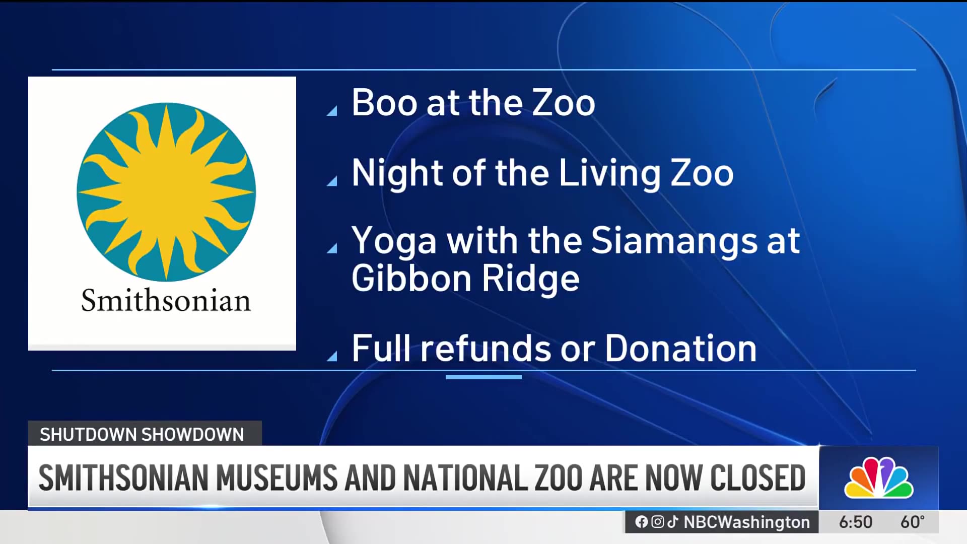 Smithsonian Museums & National Zoo now closed. Thanks, Dems.