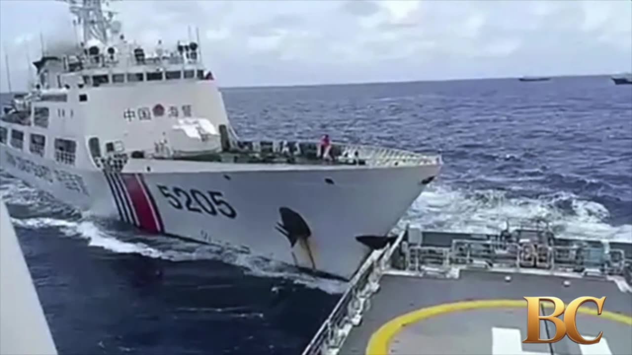 Chinese coast guard rams and damages a Philippine vessel off an island in the South China Sea