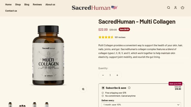 SacredHuman Multi Collagen for stronger Nails and Hair! All products made in America and 3rd party Lab tested for purity!