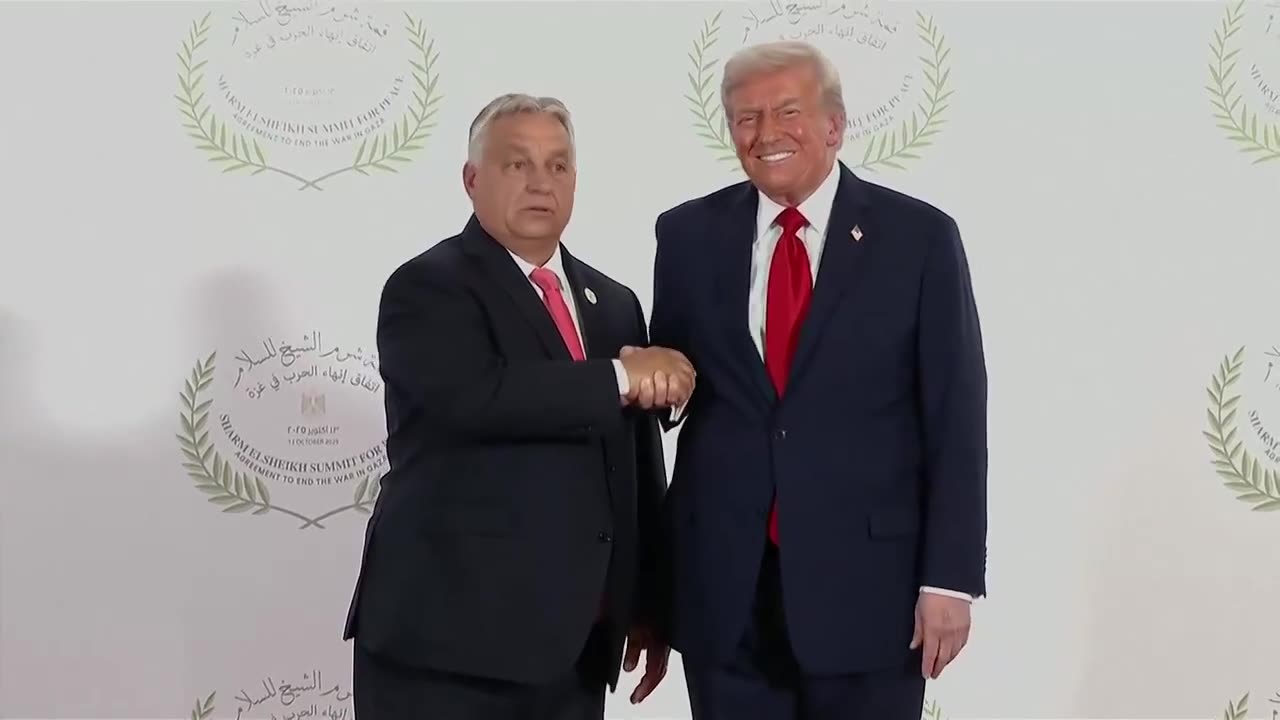 wild hand jerking during Trumps handshake photo op with Orban