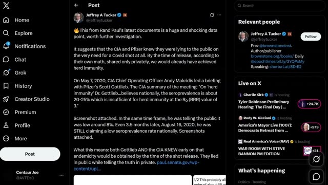 Dr. Jeffrey Tucker: Rand Paul’s Latest Documents Reveal a Stark Discrepancy in COVID Seroprevalence Claims - The CIA and Pfizer Knew COVID Herd Immuni