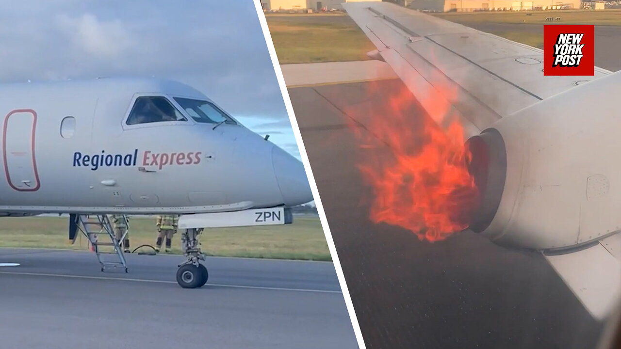 Flight from Australia delayed after engine erupts in flames