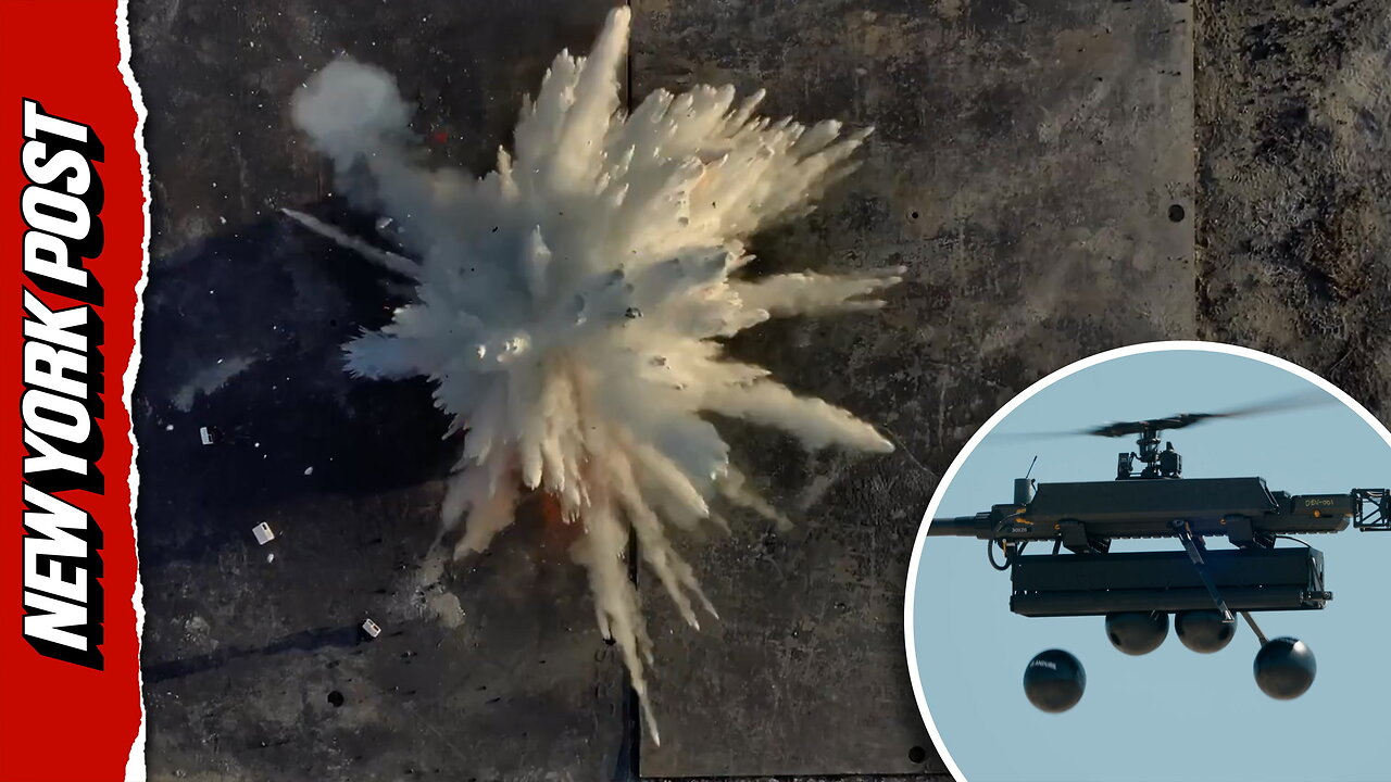 Watch a futuristic wildfire tracking drone knock down flames from the sky thumbnail