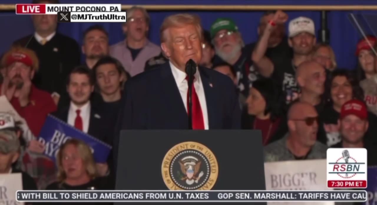 President Trump smiles ear to ear as the crowd chants “FOUR MORE YEARS!”