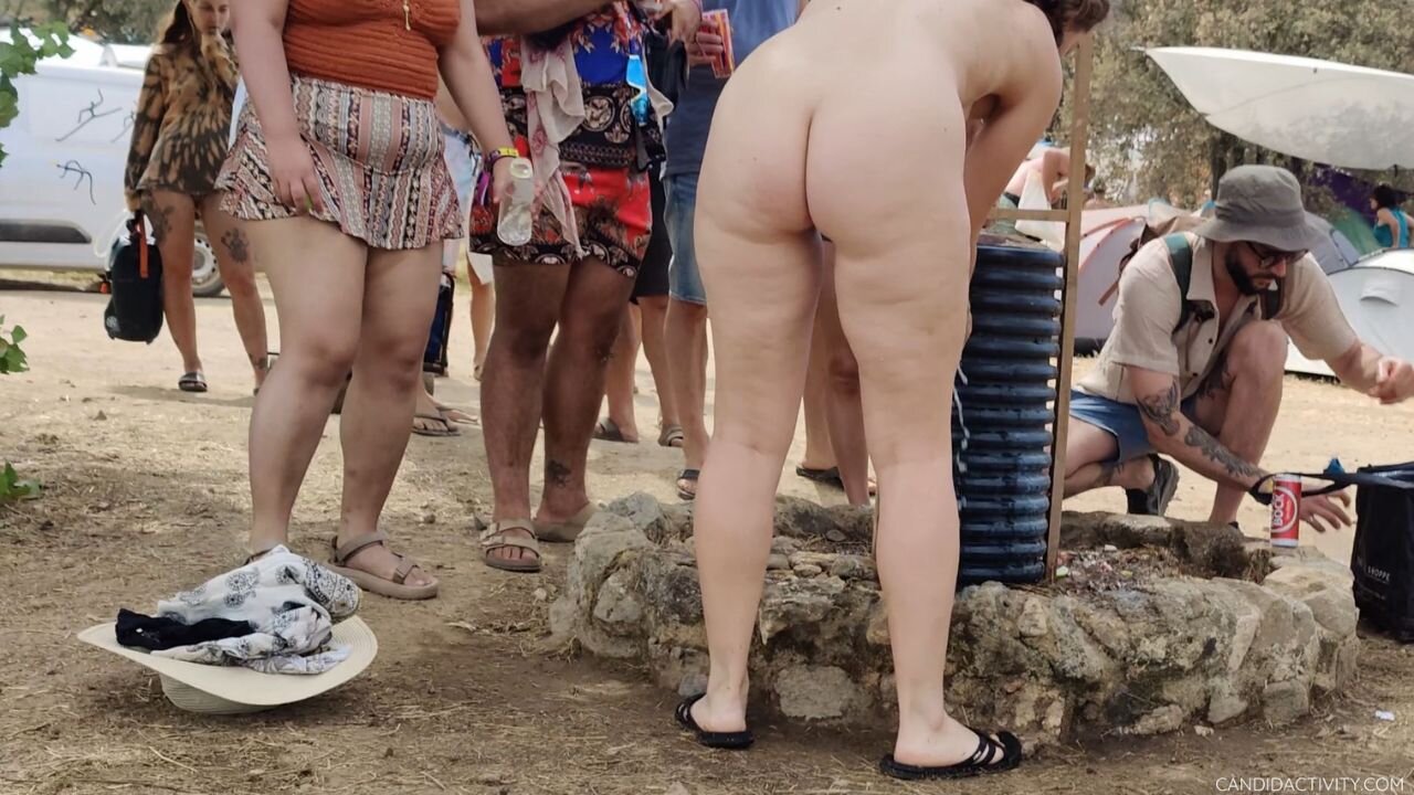Pawg blonde naked at public fountain
