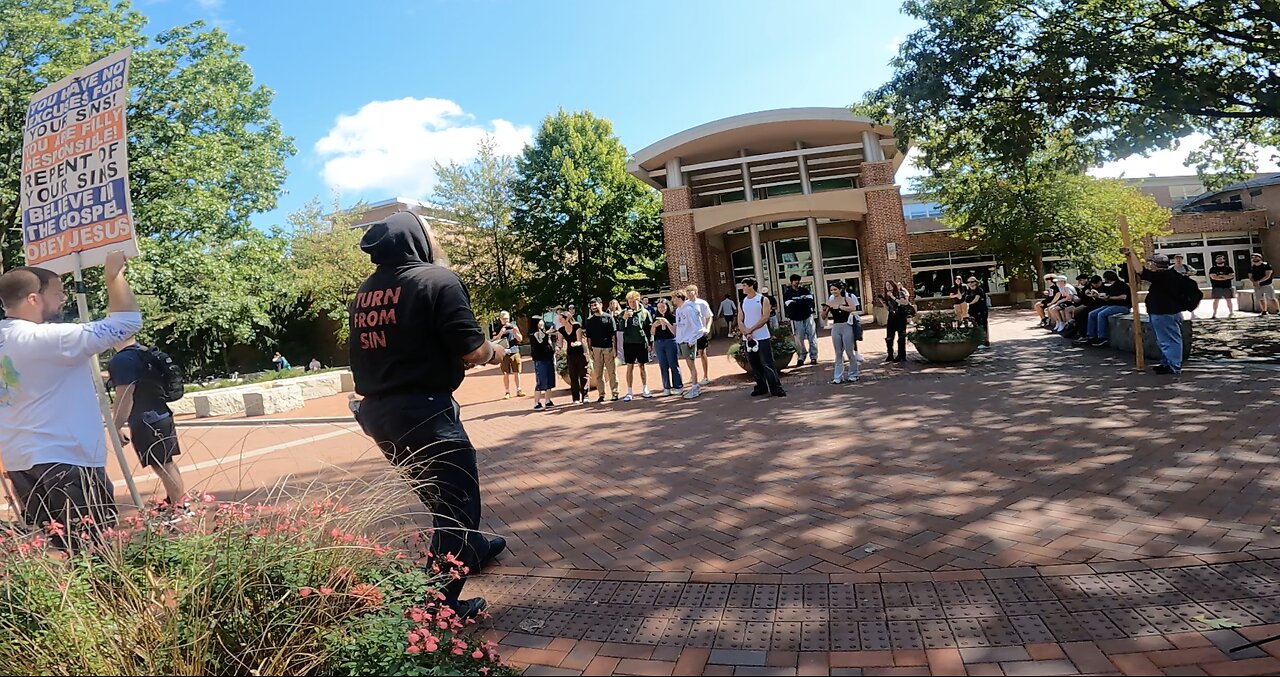 Penn State: 7 Campus Preachers Join To Warn The Students of Sin, Exalt Jesus, Preach the Blood, Large Crowd Eventually Forms, Homosexuals Mock, Hypocrites Rage, Im Able To Pray for One Student, Jesus Is Magnified!