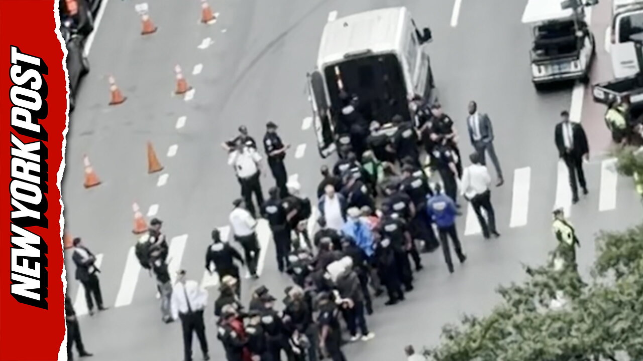 At least 1 arrested near UN for blocking traffic while protesting general assembly thumbnail