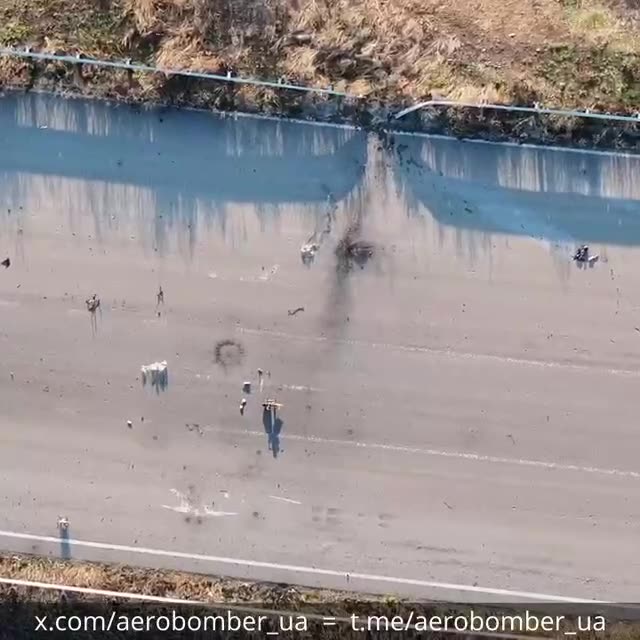Aerobomber UAV operators clearing roads of Russian waiting drones.