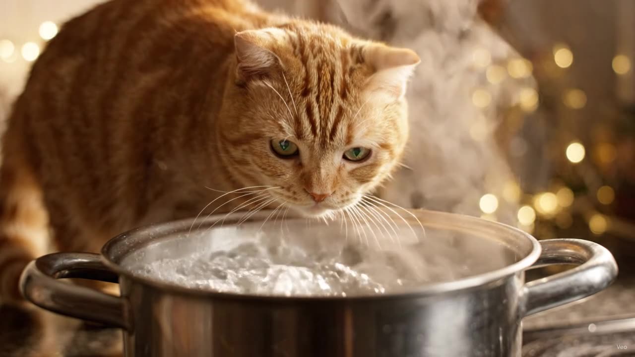 Cat Gets Way Too Close to Boiling Water 🍲