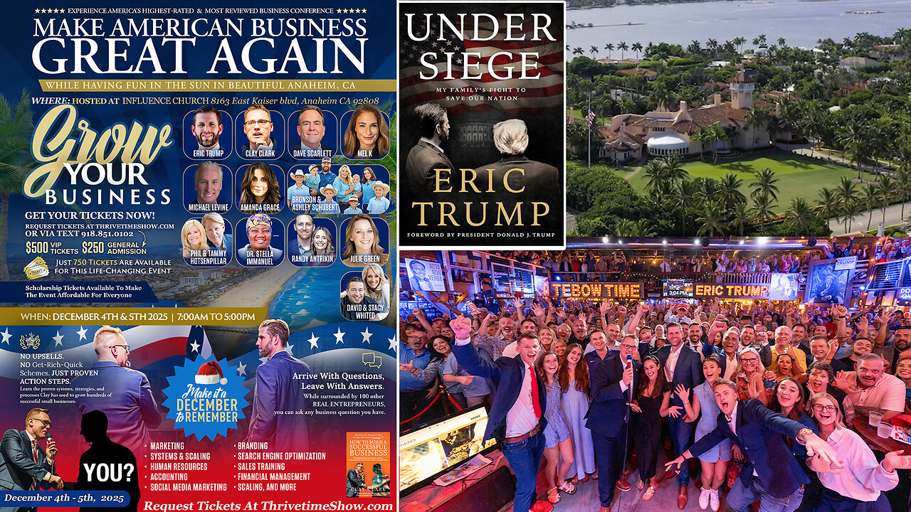 Winners of Under Siege Dinner w/ Eric Trump & Clay Clark At Mar-A-Lago Announced! Congratulations to the Winner, Roman & Rachel Ramirez!!!! + Join Eric Trump At Clay Clarks Dec. 4-5 Anaheim ThrivetimeShow.com Biz Conf.