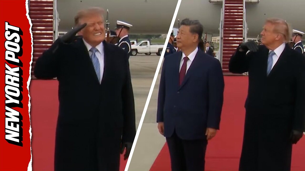 Watch Trump's priceless reaction during Xi's welcome military jet flyover thumbnail
