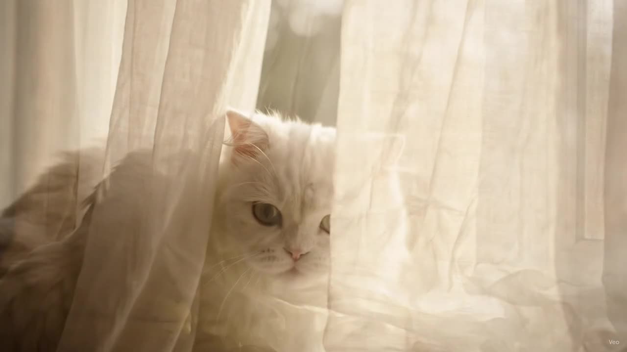 Cat Battles the Curtain (And Loses) 🌬️