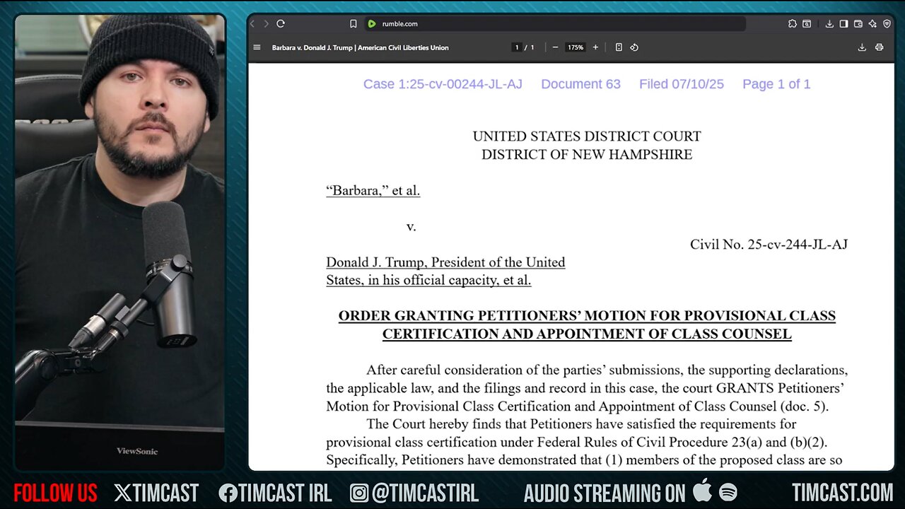 ABORTION IS OVER, Judge Grants Class Cert TO FUTURE PERSONS In HILARIOUS Backfire On ACLU | Tim Pool