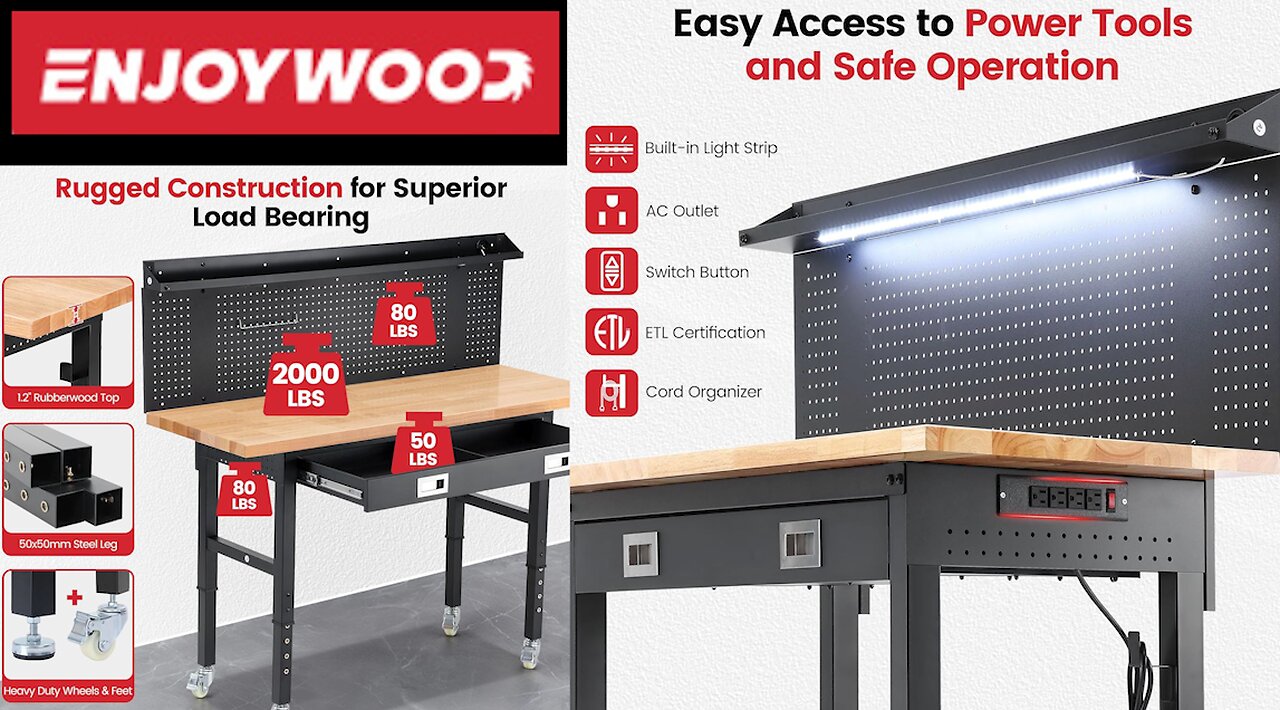 Enjoywood Heavy Duty Rubberwood Tabletop Work Bench