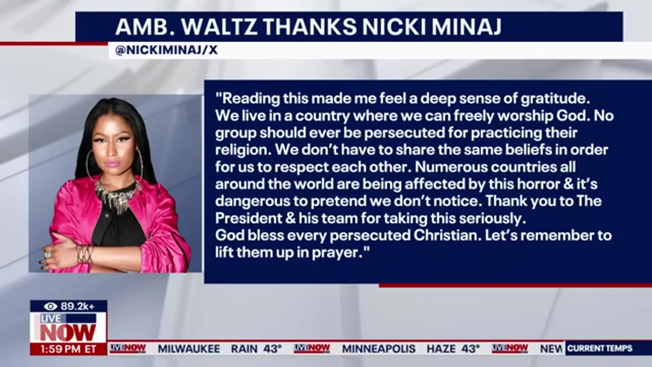 Nicki Minaj praises Trump for addressing persecution of Christians in Nigeria