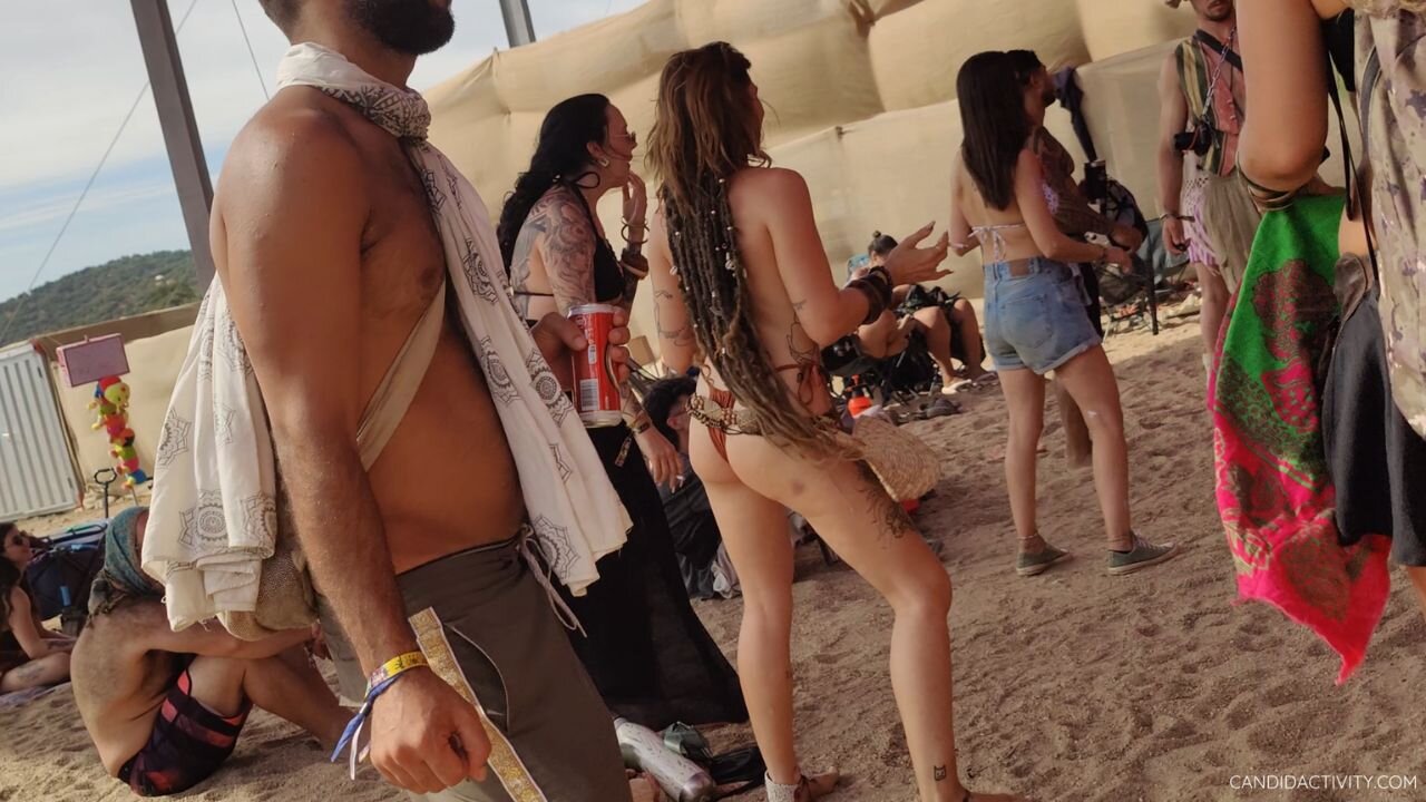Hippie chick dancing in crazy outfit
