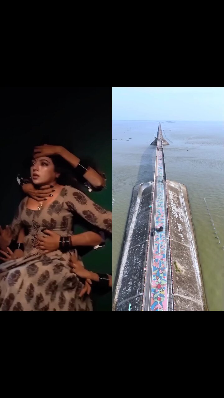 On one side, the beauty of the Haor bridge. On the other side, the girl’s shooting is going on.