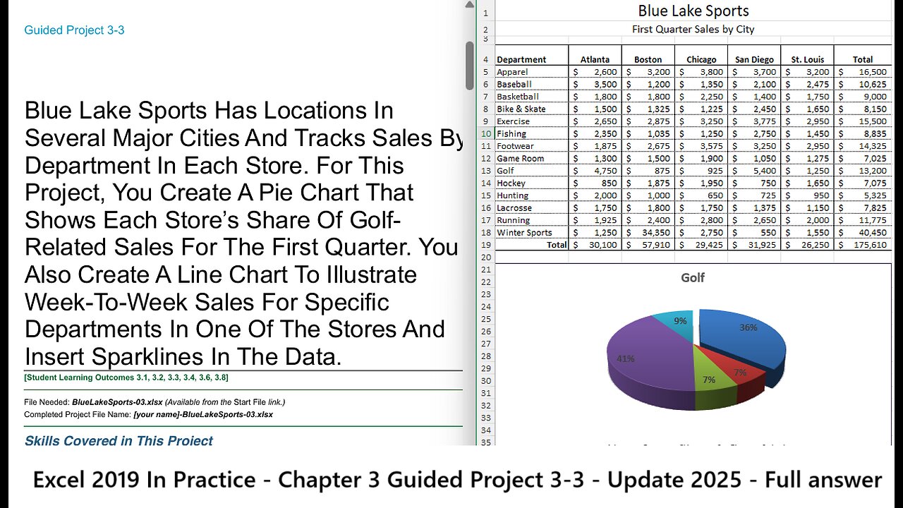 Excel 2019 In Practice - Chapter 3 Guided Project 3-3 - Blue Lake Sports - Update 2025
