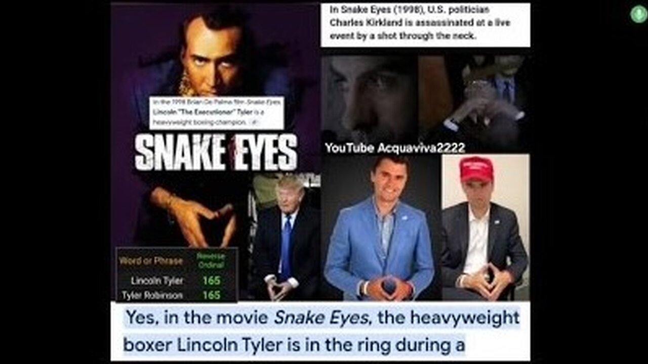 1998 Movie Snake Eyes has exact Script as the CK Event; Pure Mockery! Chuck, IveGotOneThatCanSee