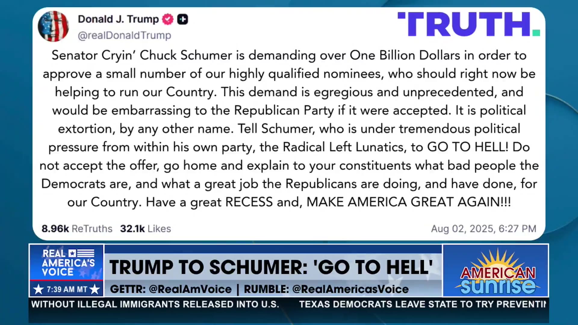 HE TOLD SCHUMER TO GO TO HELL