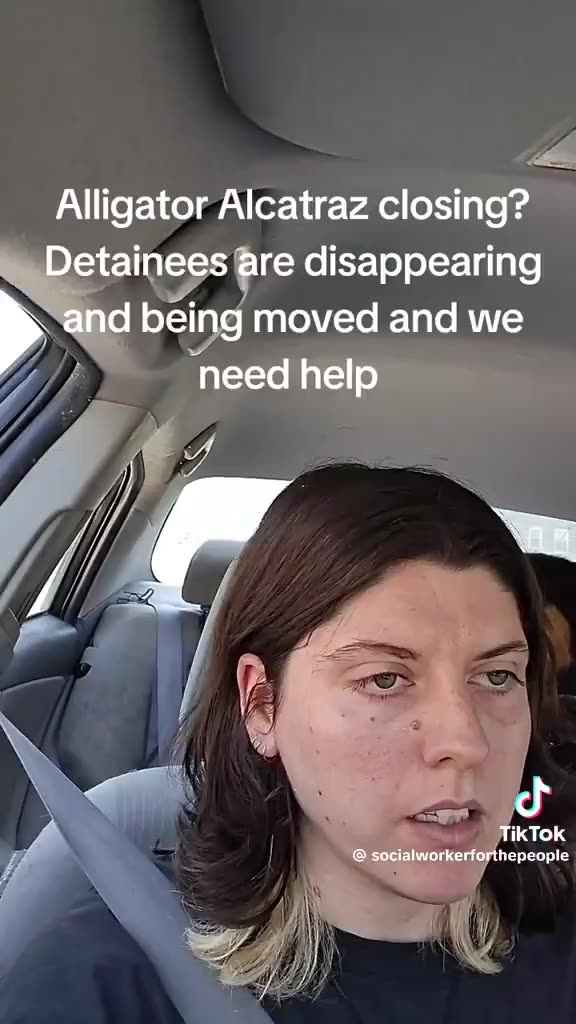 An activist who drove from Missouri to Alligator Alcatraz starts crying because s