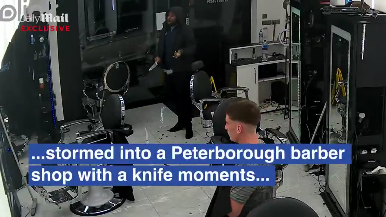Moment knifeman who hurt 11 people in Huntingdon train rampage storms into Peterborough ba...