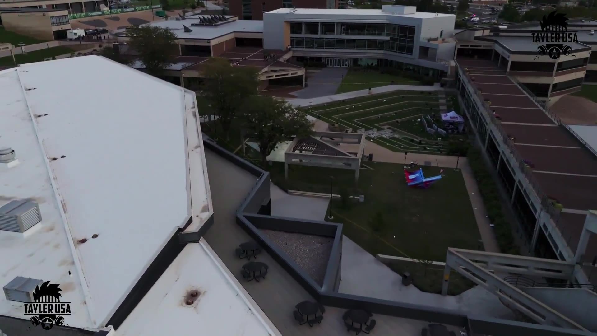 Drone footage shows the Charlie Kirk assassination crime scene at Utah Valley University