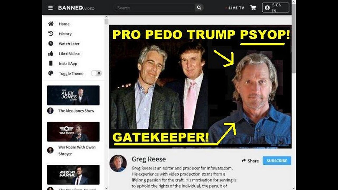 Controlled Opposition Psyop Gatekeeper PRO PEDOPHILE TRUMP Greg Reese Again!