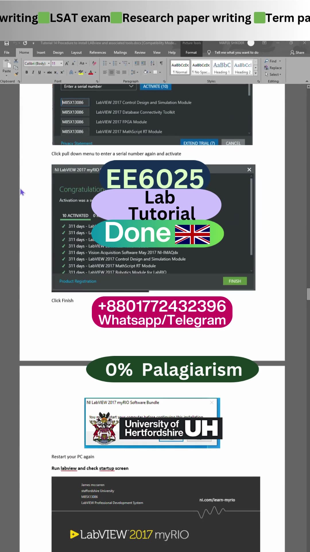 Student Work (Lab Guide)| EE6025 | Installing LabVIEW & Vision Add-ons | University of Hertfordshire