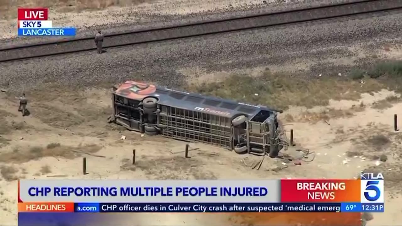 BREAKING: As many as 20 people were injured after a transit bus overturned in Lancaster, California