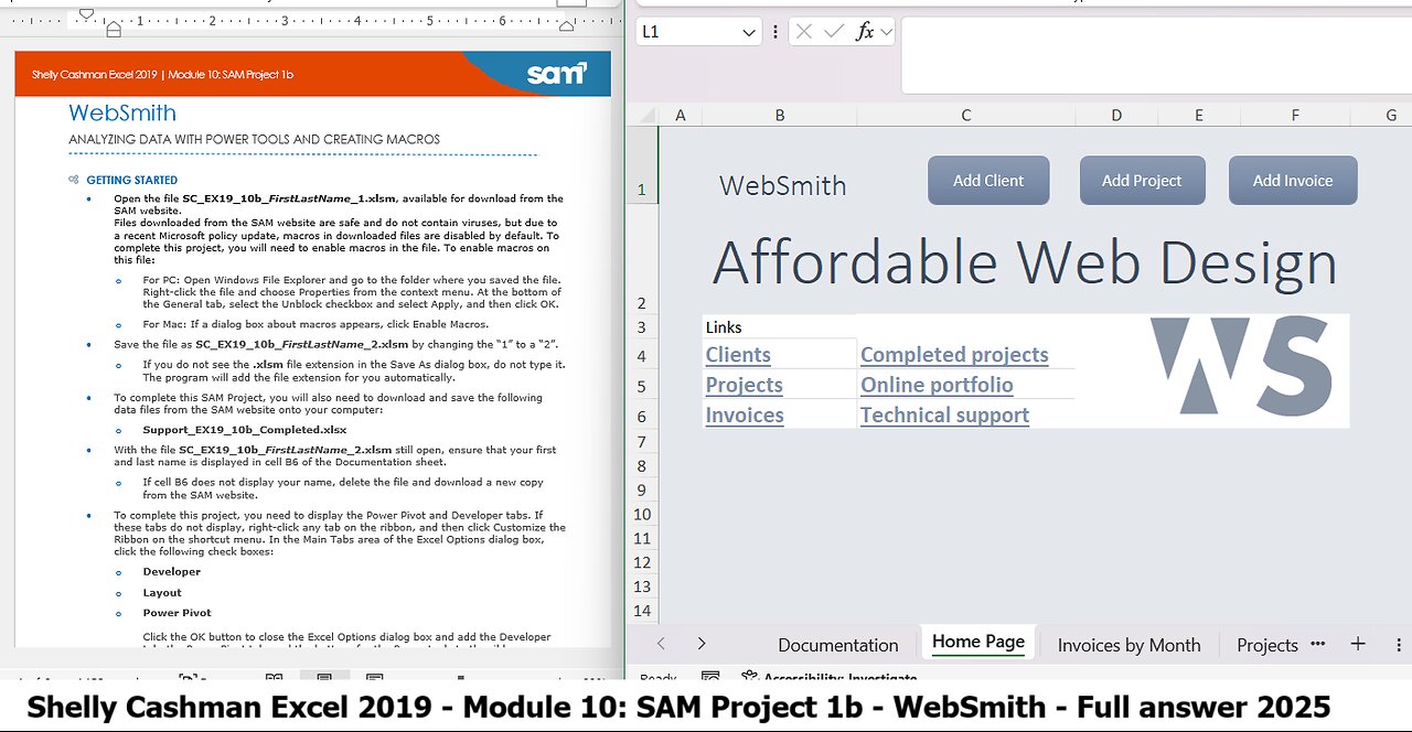 Shelly Cashman Excel 2019 | Module 10: SAM Project 1b | WebSmith POWER TOOLS AND CREATING MACROS