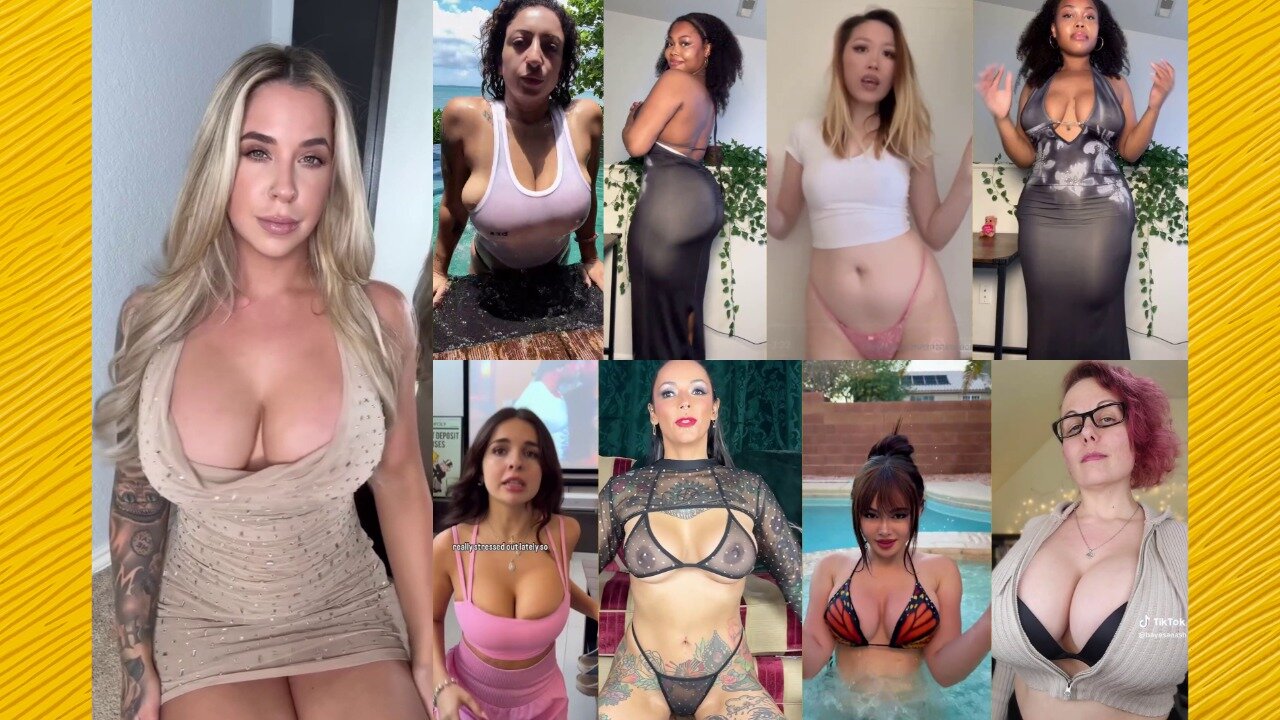 Huge Boobs / No Bra / Hard Nipples 90 - Big bank tiktok challenge ❤️‍ClipchampGirls 2025