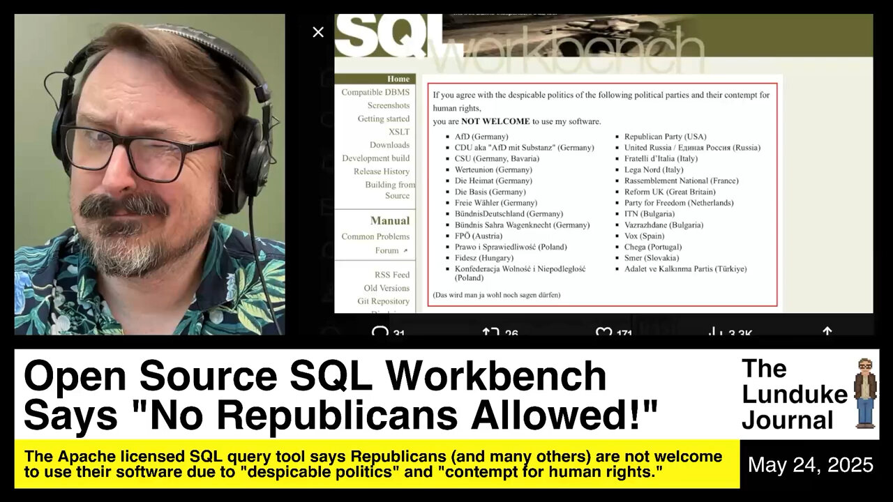 Open Source SQL Workbench Says No Republicans Allowed!
