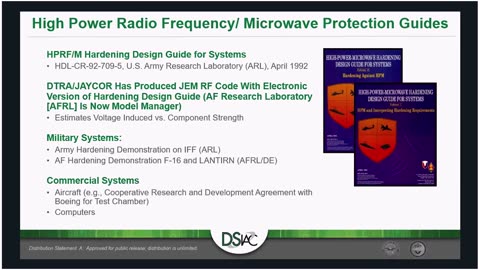 DSIAC Webinar: "High-Power, Radio Frequency/Microwave-Directed Energy Weapon Effects" 2019 Defense Systems Information Analysis Center